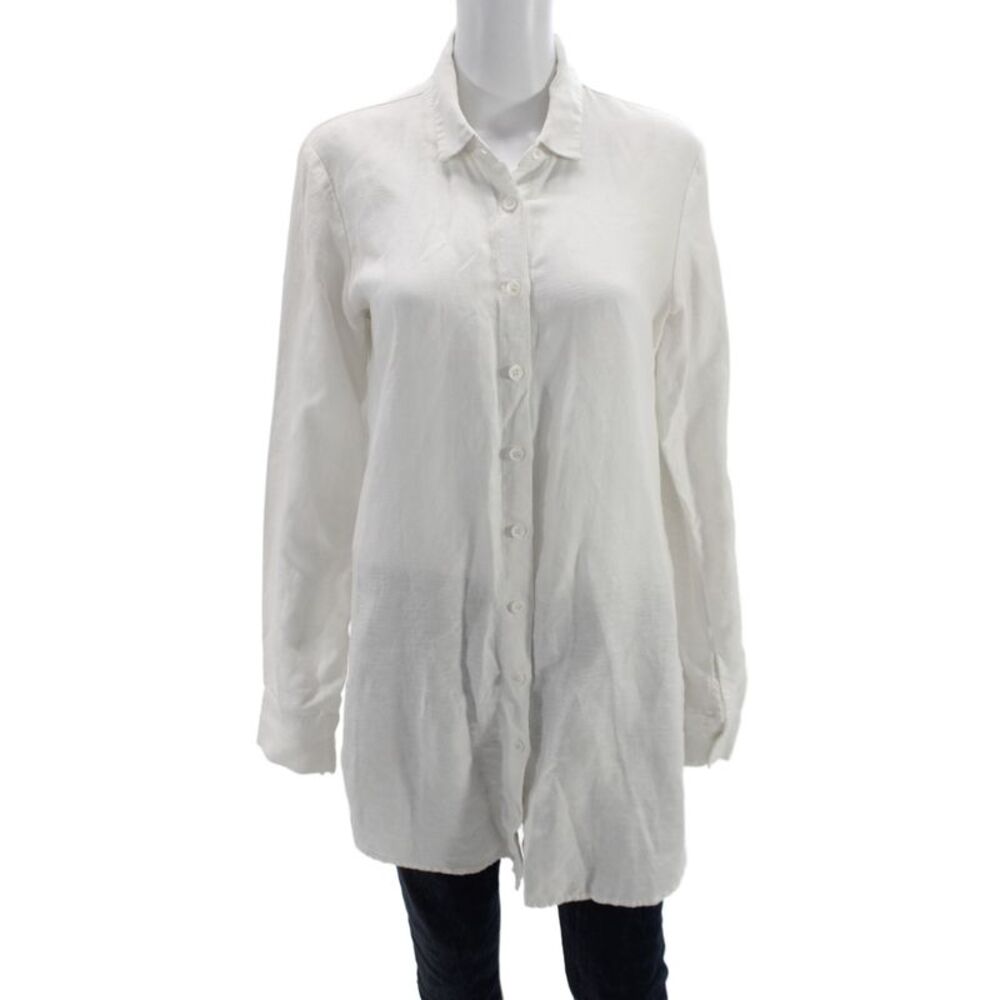 Reformation Womens Collared White Tunic Button-Up Long Sleeve Size S